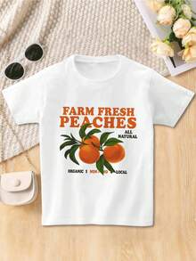 Women's "Farm Fresh Peaches" Graphic T-Shirt, Spring, Casual, Breathable, Art Print. - White - View 2