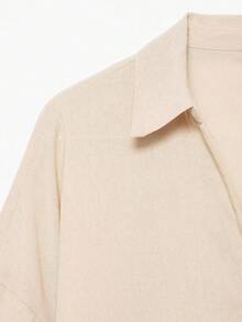 Women's Lapel Long Sleeve Fashionable Yellow Elegant Shirt Single Breasted Loose Casual Blouse - Beige - View 5