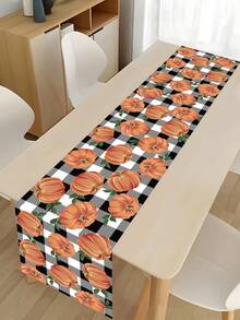 1pc 35*180cm Thanksgiving Table Runner, Featuring Pumpkin & Leaf Pattern Paired With Black & White Plaid, Suitable For Thanksgiving Decor, Autumn Decor, Kitchen, Tabletop, Home Decor, And Holiday Gatherings - Multicolor - View 4
