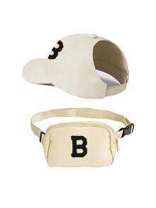 2pcs/Set Personalized A-Z Letter Messy Ponytail Baseball Cap And Crossbody Bag Set For Women, Adjustable Strap And Multi-Functional Crossbody Bag For Phone And Coins, Suitable For Outdoor, Vacation, Street Wear - Beige - View 10