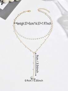 1pc Gold Y-Shaped Multi-Layer Necklace, Adorned With Rhinestones And Faux Pearls, Suitable For Women's Daily Wear, Friendship Gift, Banquet Party (Hand-Cut Chain, Varying Pearl Quantity And Rhinestone Size) - Gold - View 4