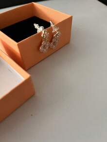 Pendientes de aro con strass dorados de estilo europeo y americano, pendientes elegantes de lujo - Pendientes de trébol - Ver 4