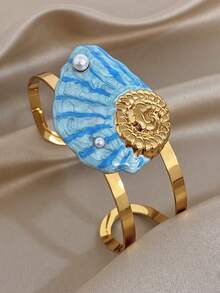 Bohe 琺瑯海星貝殼海洋金屬手鐲套組，不鏽鋼女款飾品，美人魚風，適合夏季、媽媽禮物、日常、派對、生日、情人節 - 多色2 - 查看 8