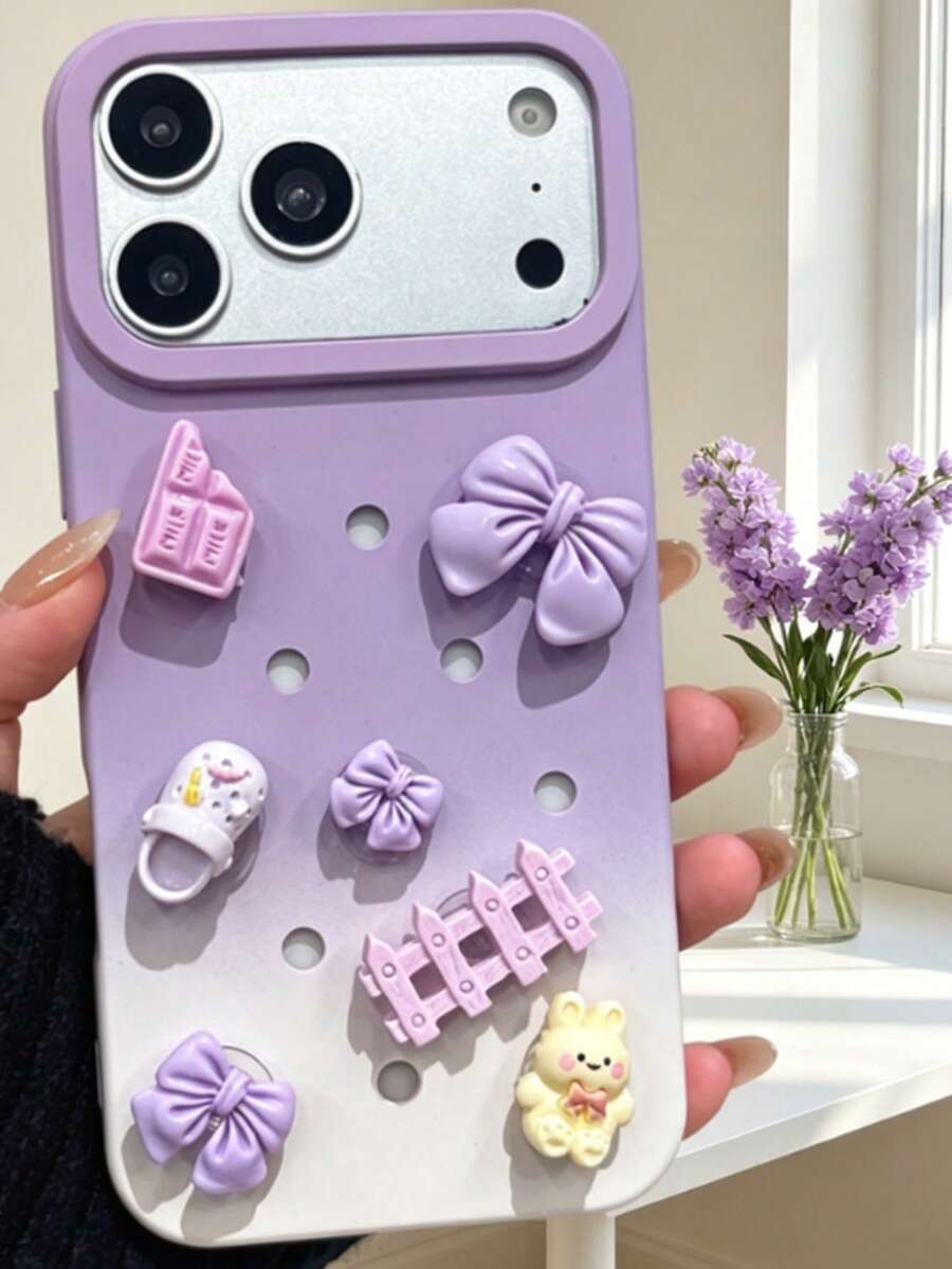 1 Breathable Heat Dissipation Hole With Cute Small Accessory Phone Case, With Bow, Lollipop, Cheese, Cat Paw Small Accessory Summer Phone Case, Compatible With Apple 17 Air 16 15 14 Pro Max 11 13 12 Plus 11 Anti Drop Protective Case - The Holes Gradually Turn Purple - View 1