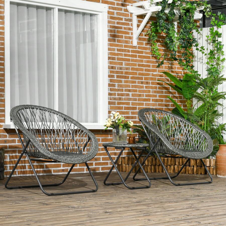Folding Garden Furniture Set For Balcony With Coffee Table And 2 Chairs, Steel Grey, For Terrace And Garden. - 灰色 - 查看 1