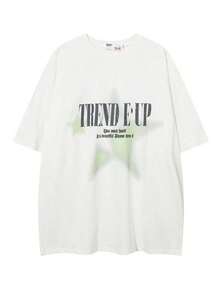 Five-Pointed Star Print T-Shirt. Five-Pointed Under-Sleeve. - 白色的 - 查看 1