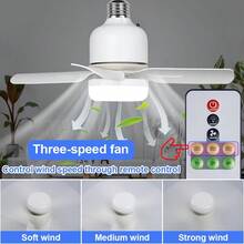 CanLing 20W LED 靜音吸頂風扇燈 附遙控器，E27/E26 可拆卸風扇葉片，3段速定時調光可調風量，嵌入式吊燈燈泡 110V/220V，適用於居家客廳、臥室、書房、廚房、辦公室、學生宿舍、書桌、上下舖、帳篷、棚屋，護眼無閃爍柔光，冷白色，低噪音無刷馬達，夏季涼爽小風扇 AC86-265V - Fan Light Bulb - 查看 2