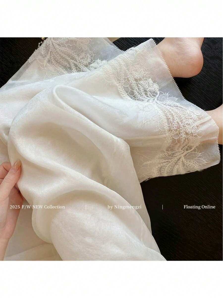 Pantalones de pierna ancha con encaje bordado 2026| Pantalones casuales de verano| Pantalones de diseño resistente que arrastran el suelo - Verde militar - Ver 1