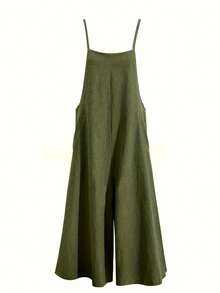Solid Color Jumpsuit - Green Army - View 2