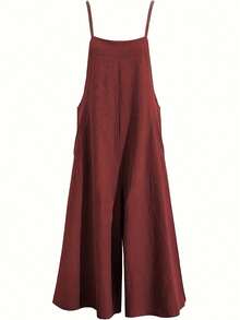Solid Color Jumpsuit - Burgundy - View 2