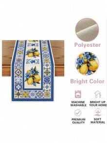 1pc, Blue And White Porcelain Lemon Flowers Summer Table Runner, Seasonal Spring Kitchen Dining Table Decoration For Home Party Decor - Blue - View 7