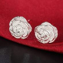 925 Sterling Silver Round Earrings, Elegant Dangle Earrings For Wedding Promises, Fine Hoop Earrings, Simple And High Quality, Versatile For Women. - caramelo - 查看 1