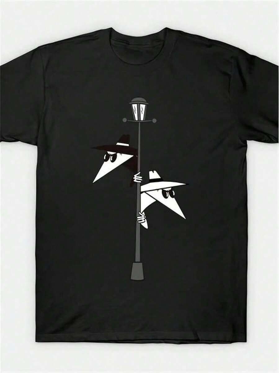 Spy Vs Spy Graphic T-Shirt For Men - 200g Heavyweight Casual Crew Neck Short Sleeve Spy Game Design, Spy Vs Spy Print And Spy Logo - Ideal For Birthday Parties, Casual Wear, And Spy-Themed Events - Gift For Adults And Teens - 黑色 - 查看 1