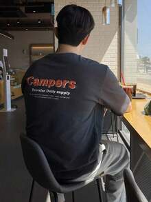 Men's Letter Print T-Shirt - Dark Grey - View 7