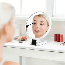 This Is An 85X Handheld Magnifier In White, Offering 1X/80X Magnification. It'S A Compact Travel Mirror For Makeup, Equipped With A 360° Adjustable Handle And A Mirror Surface That Comes With Various Colored Borders. Ideal For Makeup Application - White - View 3