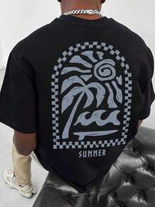 Zrgoth Men's Minimalist And Versatile Casual Short Sleeve T-Shirt With Japanese Crane Print - 酒紅色 - 查看 3
