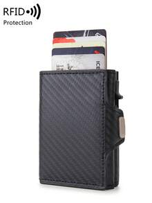 MIYIN Men's Minimalist RFID Anti-Theft Card Holder, Solid Color Multi-Function Tri-Fold Wallet With Zipper Coin Pocket And Card Slots ID Window, Suitable For Daily Use, Men's, Boyfriend/Father Gift - Black - View 5
