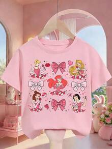 Disney Girls' Minnie Mouse Printed T-Shirt-A Cute, Short-Sleeve Top Featuring A Cartoon Print, Perfect As A Casual Summer Top For Everyday Wear. - 粉色 - 查看 3