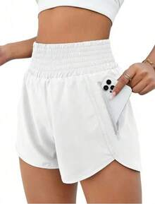 Womens Bike Yoga Shorts Elastic High Waist Shorts Fashion LeWomen's High-Rise Workout Shorts - Lightweight Quick-Dry Athletic Shorts With Zip Pocket, Built-In Liner For Running, Yoga, Gymggings Sports Casual Pants Gym Elastic Workout Shorts - 白色1 - 查看 2