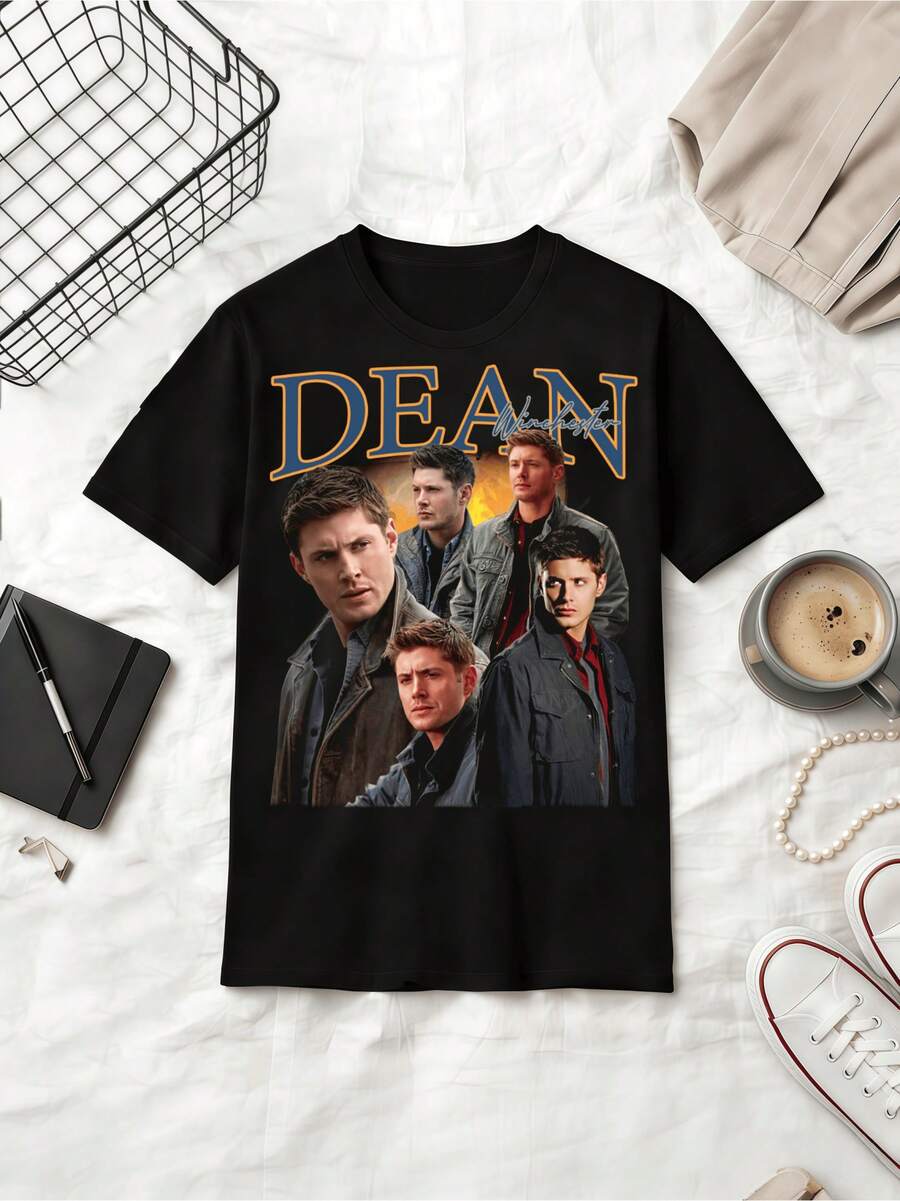Retro Multi-Cut Collage Graphic Summer Cotton Casual Short Sleeve T-Shirt - Black - View 1