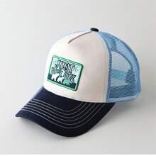 Polo de golf , Gorra de golf, Gorra de golf, Gorra de golf, Para hombre, Para mujer, Gorra con visera, Sombrero de sol para mujer, Nueva gorra de béisbol de malla con bordado de parches y bloques de color estilo americano primavera/verano para hombre y mujer, Gorra de pico de pato versátil, transpirable y con protección solar 2026 - Gorra de malla con apliques y bloques de color: color blanco roto con visera marrón. - Ver 5
