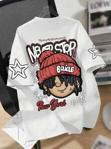 1 Urban Hip-Hop Style Short-Sleeved T-Shirt For Kids, Featuring A "NEVER STOP" Graffiti Print, Essential For Everyday School Wear. - 白色 - 查看 7