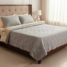 3-Piece Bedding Set: Double-Sided Printed Comforter With Bed Skirt + 2 King Size Pillowcases - Autumn/Pearl - View 4