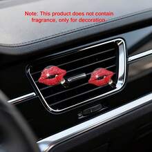 1 pieza Clip de fragancia para rejilla de ventilación del coche con forma de labios, diseño creativo de labios rojos tipo lápiz labial, detalles exquisitos y colores vibrantes, puede sostener hojas de fragancia o bálsamo, desodorizar y agregar un ambiente lindo al interior del coche - 1 clip de aromaterapia para labios rojos con diamantes - Ver 2