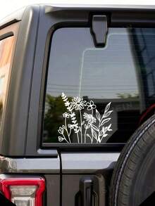野花圖案汽車貼紙 - 美麗花卉窗戶貼花適用於汽車、卡車、SUV - 裝飾性植物設計適用於車身、筆記型電腦、水瓶 - A - 查看 2