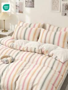 2/3pcs Bedding Set, Home Textile, Minimalist Style, Pink And Green Striped, Comfortable And Breathable Bedding Set, Soft And Anti-Pilling, Without Comforter, Suitable For All Sizes Of Large And Small Beds, All Seasons, Indoor Decoration, Oeko-Tex Certified - Multicolor - View 5