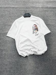 ChristmasFractyr Camiseta Holgada para Hombre con Diseño de Arte Dividido de la Mona Lisa, con Estampado Frontal y Trasero, Camiseta Blanca Suave de Estilo Urbano, Artículo Popular - Blanco - Ver 6