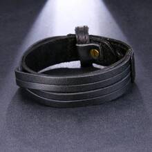 1pc Vintage Alloy Wide Leather Braided Cuff Bracelet, Suitable For Men's Daily Wear - Leather Bracelet - View 5