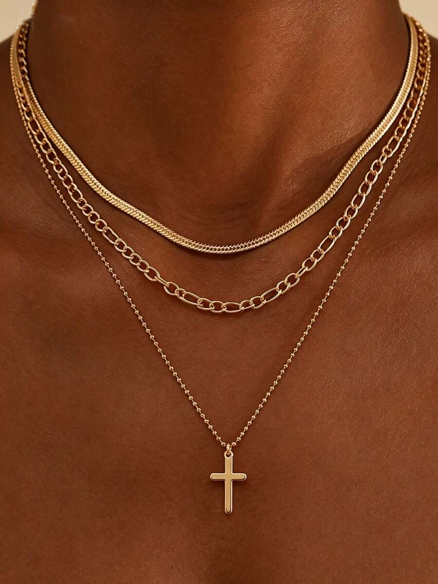 HOTNICE Kalung Rantai Multilayer Minimalis yang Modis - Emas - View 1