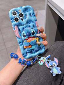 Disney Has Authorized, Phone Case - Chain Set, The Stitch Lilo & Stitch 3D Phone Case Plus A Silicone 3D Stitch Bracelet With Metallic Ring Removable Bracelet, Stitch And Angel Pattern, Compatible With Iphone17/16/15/14/13/12/11/XS/XR/X Plus Pro Max, A Stylish Cartoon Phone Case, The Perfect Gift Choice, Phone Protection, Durable Phone Cover, Great Gift For Friends And Family. - trắng - Xem 1