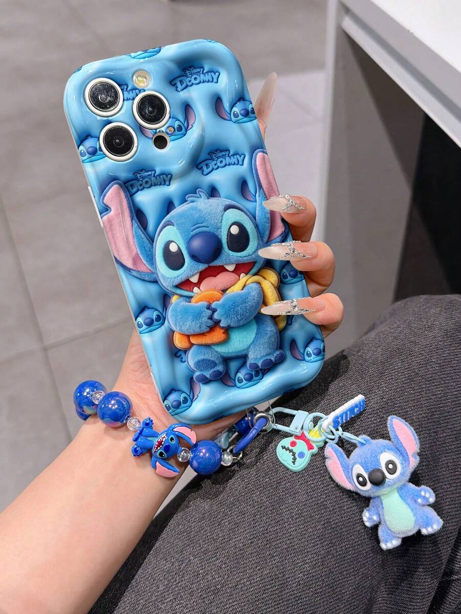 Disney Has Authorized, Phone Case - Chain Set, The Stitch Lilo & Stitch 3D Phone Case Plus A Silicone 3D Stitch Bracelet With Metallic Ring Removable Bracelet, Stitch And Angel Pattern, Compatible With Iphone17/16/15/14/13/12/11/XS/XR/X Plus Pro Max, A Stylish Cartoon Phone Case, The Perfect Gift Choice, Phone Protection, Durable Phone Cover, Great Gift For Friends And Family. - trắng - Xem 1