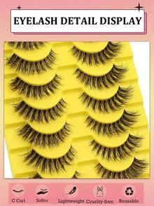 10 pares de pestañas postizas de visón 3D naturales de estilo de dibujos animados, extensiones de pestañas realistas y rizadas, tiras de pestañas adecuadas para fiestas y uso diario - Negro - Ver 5
