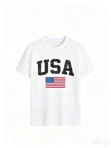 Mexican Basic Crew Neck T-Shirt With Distressed Vintage American Flag Graphic - Retro Campus Style Street Essential | Distorted White Text And Faded Flag Details Create A Cool, Casual Patriotic Vibe | A Must-Have For Game Day, Independence Day, And Summer Vacation Outfits. Black. New Launch - 白色 - 查看 3