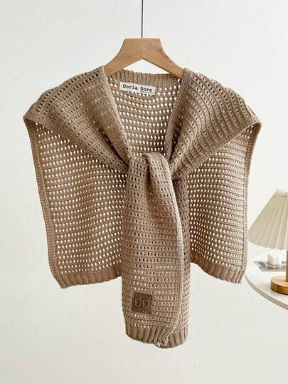 1 pieza Chaqueta corta de cubrir, Cubre de punto de unicolor con cordón, de manga larga y cuello de chal, ligera, para mujer en verano