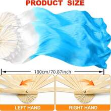 1 Pair Women's Belly Dance Fans, Handmade Faux Silk Fans With Colorful Long Ribbon Veils, Professional Bamboo Folding Fans, Suitable For Female Dancers, Stage Performances, Dance Worship, Wedding Performances, Suitable For Left And Right Hand Use - Multicolor - View 7