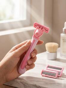 Chic Manual Razor With 6 Precision Cartridges For Effortless Trimming Stylish Hair Removal Tool For Young Ladies Compact Shaver Set Perfect For Smooth Skin During Shower Trips Body Hair Trimmer Beauty Care Bath Accessories Travel Essentials - A - View 3