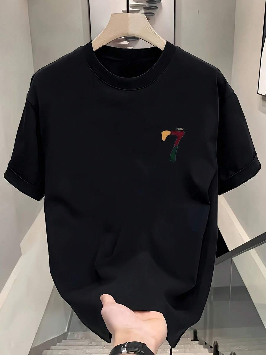 100% White T-Shirt For Men - Black - View 1