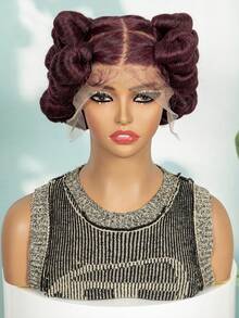 Peluca trenzada sintética, peluca de encaje completo HD sin costuras con trenzas en caja, peluca sintética de encaje completo elegante, adecuada para mujeres - alta densidad, resistente al calor, estilo trenzado versátil, adecuada para mujeres afroamericanas, peluca trenzada hecha a mano, Halloween - Rojo - Ver 2