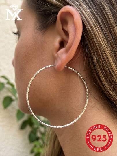 SYMFNY 1 Đôi Bông Tai Vòng Bạc Sterling 925 Sang Trọng Tinh Tế Có Vân, Trang Sức Tối Giản Đa Năng Đeo Hàng Ngày Quà Tặng Cho Phụ Nữ