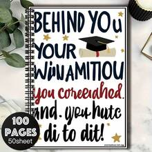 1pc Inspirational Graduation Spiral Notebook, Helpful For Work And Study, Cover Printed With "BEHIND YOU YOUR WIN AMITION..." Motivational Slogan, Paired With Graduation Cap Graphic. Suitable For Diary, Daily Planner, Notes, Birthday Or Graduation Gift, 100 Pages/50 Sheets, Accompany You On Your New Journey. - E - View 7