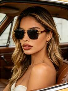 Light Luxury Retro Business Style Double Bridge Sunglasses, Unisex Sunglasses, UV Protection, Neutral Style Sunglasses, Comfortable And Versatile, Suitable For Daily Wear, Commuting, Travel And Outdoor Driving - Multicolor - View 1