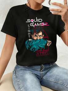 Art T-Shirt. The Design Symbolizes The Courage To Face Challenges, With Dynamic Figures Accompanied By Text Representing Light And Vitality. The Vibrant Colors Evoke Feelings Of Personal Growth And Inner Strength. Women's T-Shirt, 100% Cotton. - 黑色 - 查看 7