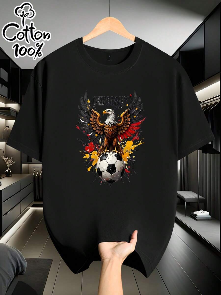 Camiseta suave 100% algodón para hombre, de manga corta, con el diseño temático 'Bundesadler' de la serie , hecha de 100% algodón puro. Este estilo casual es perfecto para cualquier temporada, lo que lo convierte en una excelente opción para el uso diario. También es un excelente regalo para hombres. Camiseta de algodón transpirable, combina con todo. - Negro - Ver 1