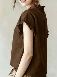 Women's New Ruffle Collar & Sleeve Design Solid Color Casual Blouse, Elegant And Versatile For Summer, Suitable For Work, Home And Office - Coffee Brown - View 2