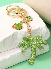 Chaveiro de Coqueiro com Strass Verde, Adornado com Ornamentos de Alga e Tartaruga de Liga Metálica - Estilo Boêmio de Férias. - A - Visão 6