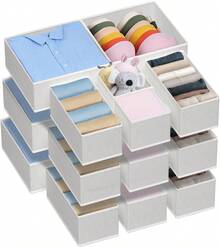 Organizador De Cajones De Ropa, Organizador De Almacenamiento De Armario De Tela Plegable, Divisores De Cajones De Tocador Para Ropa De Niños (Gris claro-18 Piezas) - Gris claro-18 Piezas - Ver 1